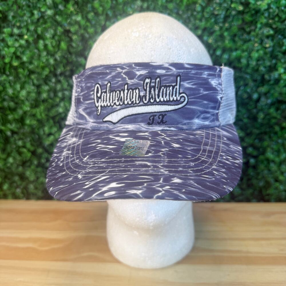 NWT Lucky 7 USA UPF 50 Blue Galveston Texas Blue Visor Hat New Adult Cap Beach